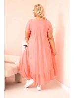 Dámské šaty plus size s krátkým rukávem a volánem z lehké viskózy růžová