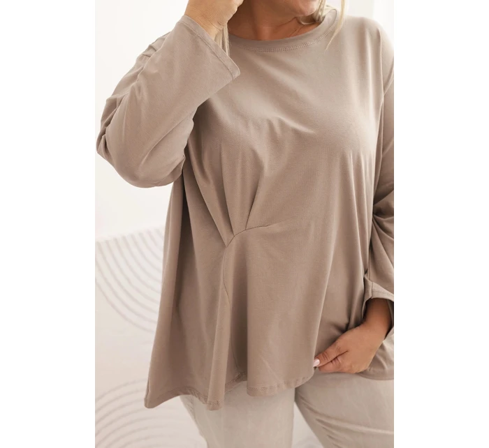 Dámská blůza Plus Size s model 21820427 kapsou a ohrnutým rukávem kiwi - K-Fashion