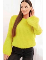 Svetr z mohéru dámský s model 21778875 rukávy žlutý - K-Fashion