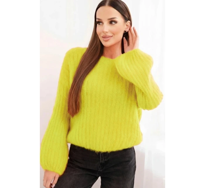 Svetr z mohéru dámský s model 21778875 rukávy žlutý - K-Fashion