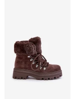 Dámské šněrovací boty s kožíškem tmavě hnědé Vaminia