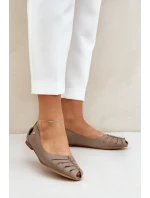 model 21684103 Pohodlné dámské kožené baleríny tmavě béžové - Zazoo