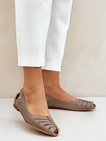 Zazoo 10009 Pohodlné dámské kožené baleríny tmavě béžové