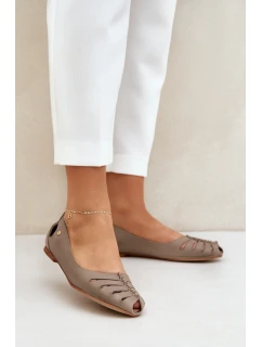model 21684103 Pohodlné dámské kožené baleríny tmavě béžové - Zazoo