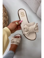 Dámské pantofle na ploché podešvi s mašlí Béžové Amivelle