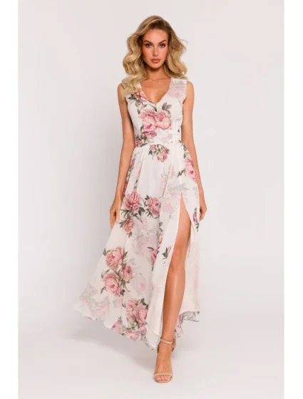 M781 Šifonové maxi šaty s rozparkem na nohou - model 2