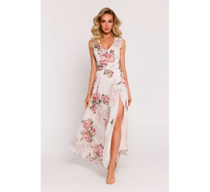 M781 Šifonové maxi šaty s rozparkem na nohou - model 2