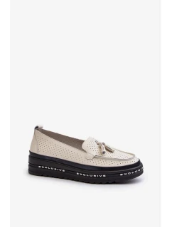 Dámské kožené mokasíny na platformě Béžová Assetnima