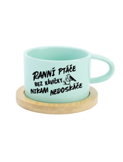 RANNÍ PTÁČE BEZ KÁVIČKY NIKAM NEDOSKÁČE - mint hrníček makronka 200 ml