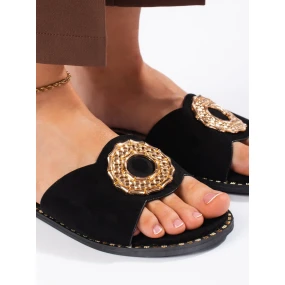 Zajímavé dámské  nazouváky černé bez podpatku