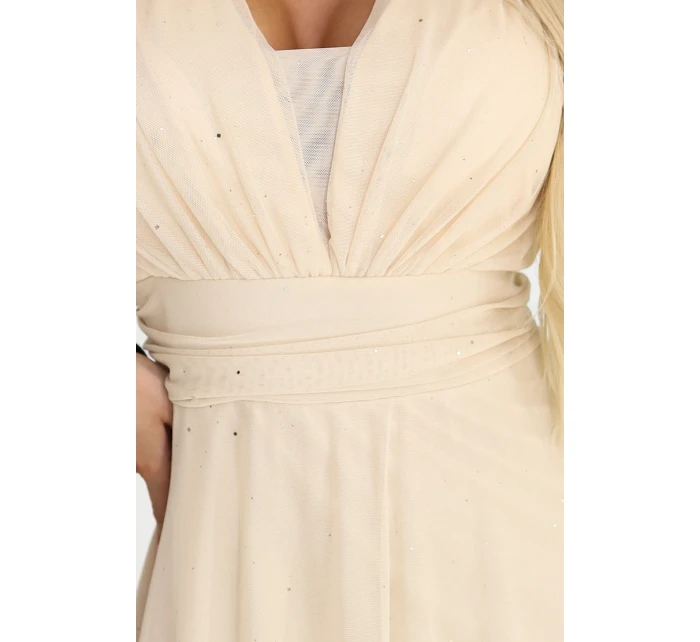 Dlouhé třpytivé plus size šaty s výstřihem a rukávy model 21945491 - numoco basic
