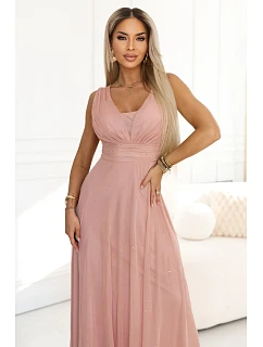 Dlouhé maxi šaty s a hlubokým výstřihem pudrově růžové model 22085441 - numoco basic