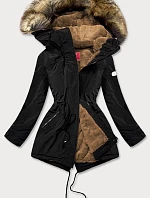 Dámská parka s kožešinovou podšívkou černá (m-21207)