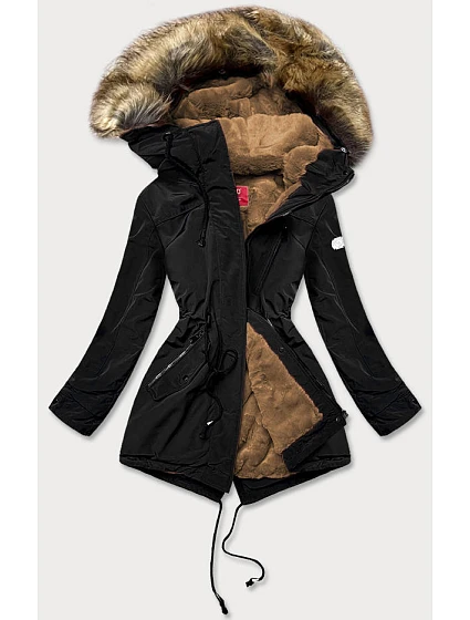 Dámská parka s kožešinovou podšívkou černá (m-21207) Dámská parka s kožešinovou podšívkou černá (m-21207)