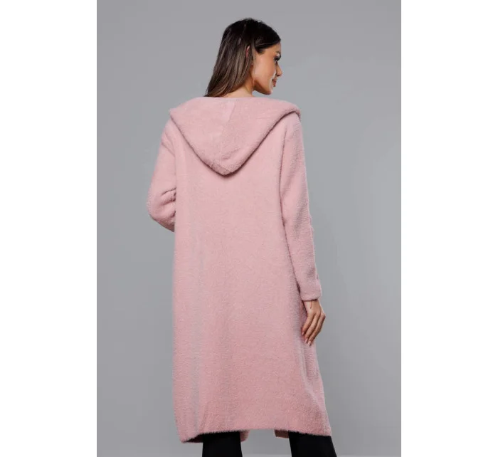 Dlouhý vlněný přehoz přes oblečení typu alpaka v růžové barvě s kapucí model 18059159 - MADE IN ITALY Dlouhý vlněný přehoz přes oblečení typu alpaka v růžové barvě s kapucí model 18059159 - MADE IN ITALY