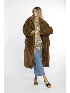 Hnědý dámský plyšový oversize kabát Ann Gissy (AG1-J9172)