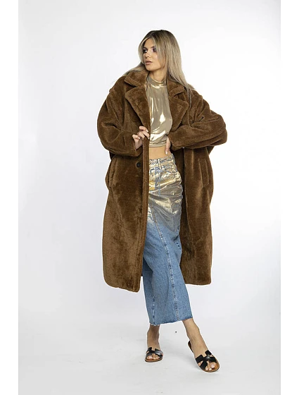 Ann Gissy hnědý dámský plyšový kabát oversize (AG1-J9172)