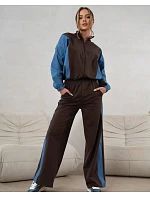 Tepláková souprava mikina na zip + široké kalhoty čokoládově modrá (821151)