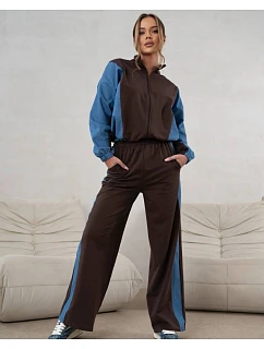 Tepláková souprava mikina na zip + široké kalhoty čokoládově modrá (821151)