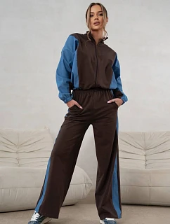 Tepláková souprava mikina na zip + široké kalhoty čokoládově modrá (821151)