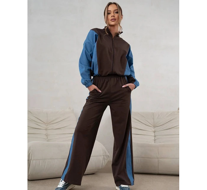 Tepláková souprava mikina na zip + široké kalhoty čokoládově modrá (821151)