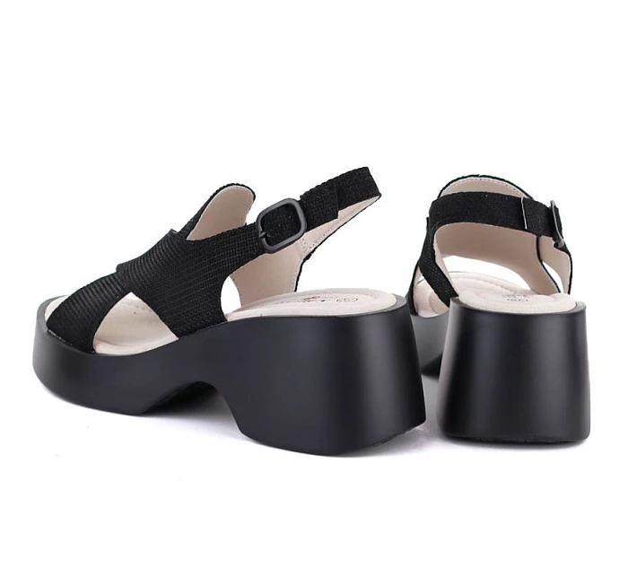 Dámské kožené sandály na platformě černé S.Barski model 22099400