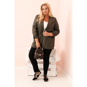 Dámská bunda Plus Size prošívaná s límcem a knoflíkem khaki