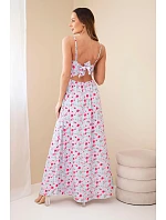 Dámské maxi šaty s květinovým vzorem na ramínkách se zavazováním na zádech modré