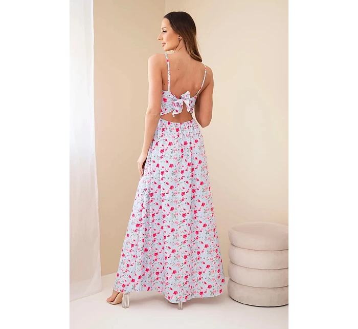 Dámské maxi šaty s květinovým vzorem na ramínkách se zavazováním na zádech modré