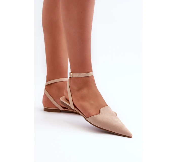 Šněrovací baleríny z ekokože s  béžové model 21666756 - Boto