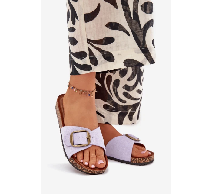 Dámské Pantofle S Přezkou Na Korek Plošině Fialové Zavira Dámské Pantofle S Přezkou Na Korek Plošině Fialové Zavira