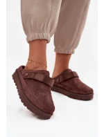 Dámské teplé pantofle s kožešinou na platformě čokoládové model 21715168 - Boto
