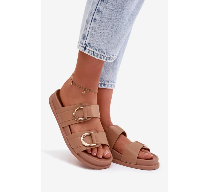 Eko kožené dámské pantofle s pásky tmavě béžové Rosinessa Eko kožené dámské pantofle s pásky tmavě béžové Rosinessa