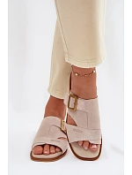 Semišové dámské nazouváky na plochém podpatku s přezkou Big Star TT274476 Béžové