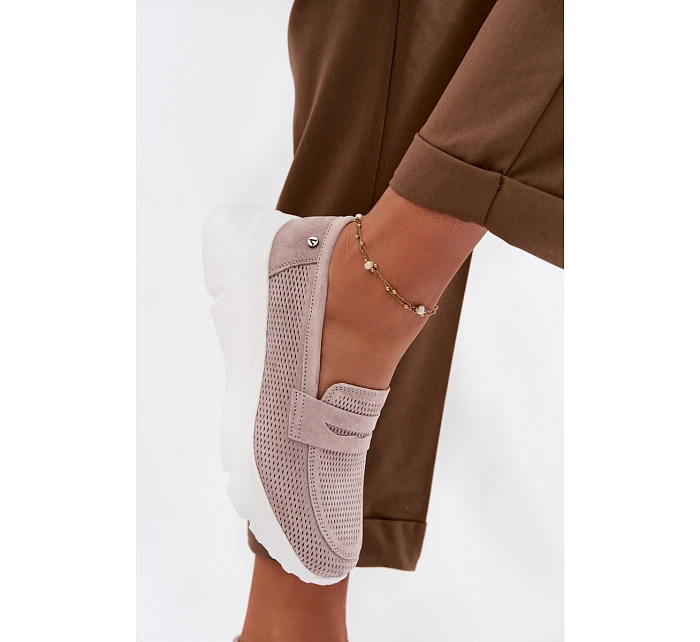 Dámské mokasíny z přírodního semiše na platformě Vinceza Béžové