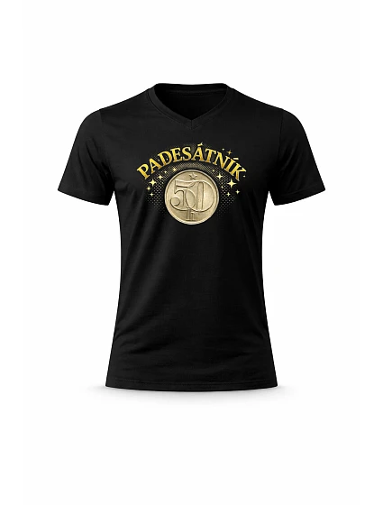 Pánské bavlněné tričko s potiskem - PADESÁTNÍK - černé Pánské bavlněné tričko s potiskem - PADESÁTNÍK - černé