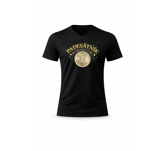 Pánské bavlněné tričko s potiskem - PADESÁTNÍK - černé Pánské bavlněné tričko s potiskem - PADESÁTNÍK - černé