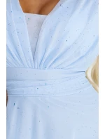 654-3 Dlouhé třpytivé plus size šaty s výstřihem a průhlednými rukávy - modré 654-3 Dlouhé třpytivé plus size šaty s výstřihem a průhlednými rukávy - modré