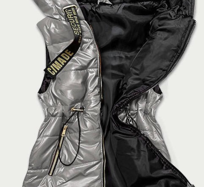 Lesklá vesta v grafitové barvě s kapucí (B9733-70)