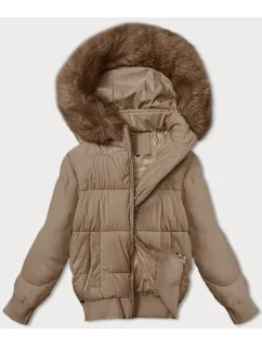 Béžová krátká dámská zimní bunda se stahovacími lemy model 21248163 - S'WEST
