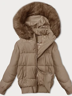 Dámská krátká zimní bunda s žebrovanými lemy S'west beige (B8288-12)