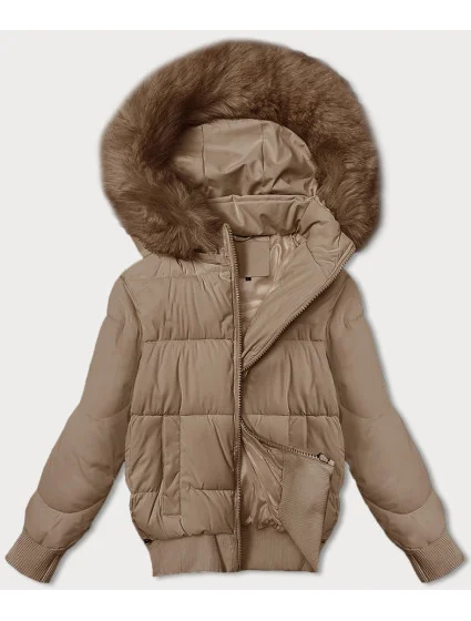 Béžová krátká dámská zimní bunda se stahovacími lemy model 21248163 - S'WEST Béžová krátká dámská zimní bunda se stahovacími lemy model 21248163 - S'WEST
