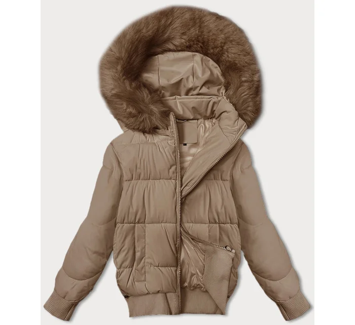 Béžová krátká dámská zimní bunda se stahovacími lemy model 21248163 - S'WEST Béžová krátká dámská zimní bunda se stahovacími lemy model 21248163 - S'WEST