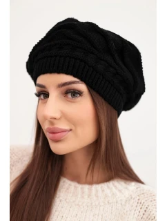Dámská zimní pletená čepice volného střihu s ozdobným vzorem K378 černá