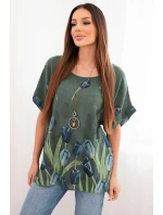 Dámská bavlněná košile s květinovým vzorem tmavé khaki Dámská bavlněná košile s květinovým vzorem tmavé khaki