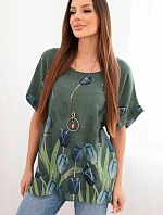 Dámská bavlněná košile s květinovým vzorem tmavé khaki