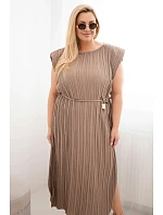 Dámské Plus Size viskózové plisované šaty s vázáním fango Dámské Plus Size viskózové plisované šaty s vázáním fango