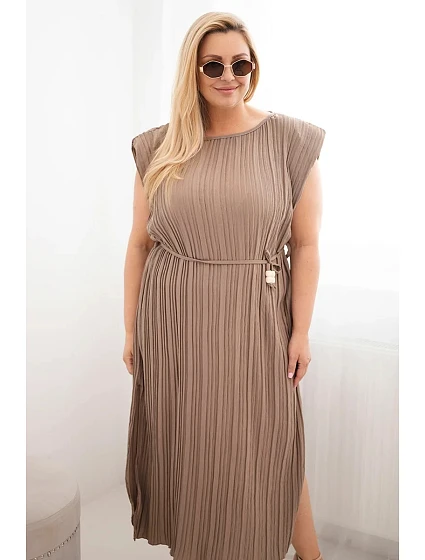 Dámské Plus Size viskózové plisované šaty s vázáním fango Dámské Plus Size viskózové plisované šaty s vázáním fango