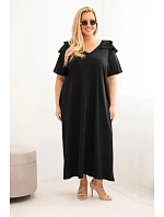 Dámské plus size bavlněné šaty s volánem na ramenou černá Dámské plus size bavlněné šaty s volánem na ramenou černá
