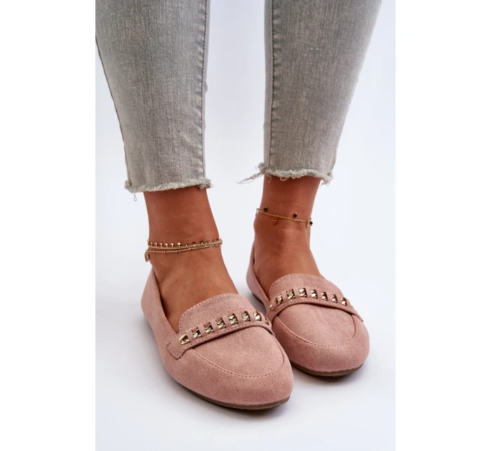 Lesklé dámské mokasíny s řetízkem růžové model 21656855 - Boto